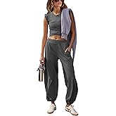 Womens 2 Piece Sweatsuits Sets Casual Workout Cropped Tee Top High Rise Sweatpants Athletic Tracksuits