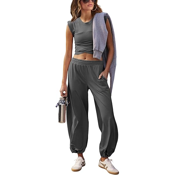 Two Piece Crop Tops With Sweatpants Sweat Sets For Women