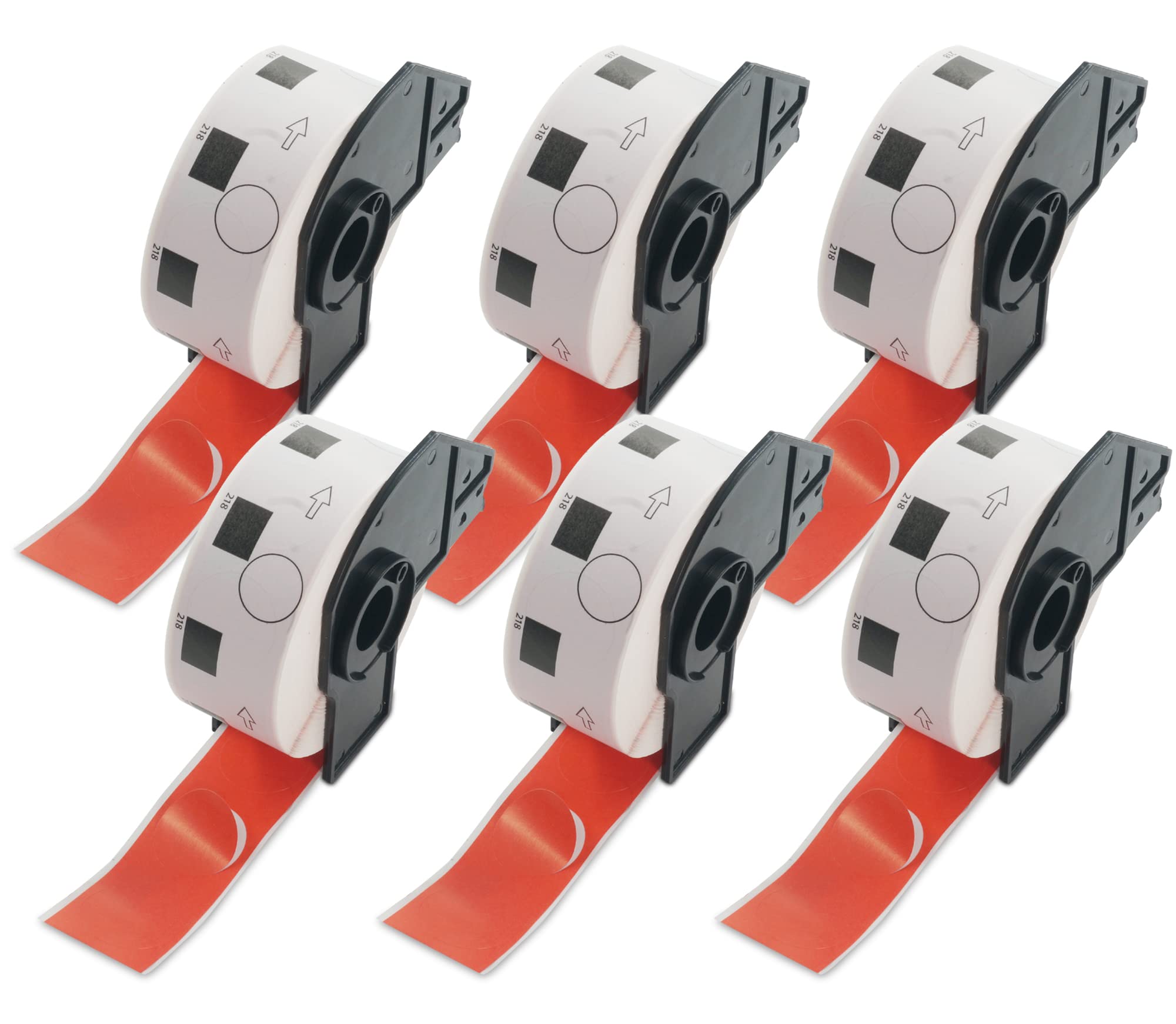 BETCKEY - 6 Rolls DK-11218 Colored Labels, Φ24mm Round, Black on Red, 6000 1 Inch Large Round Labels Using for QL Label Printers