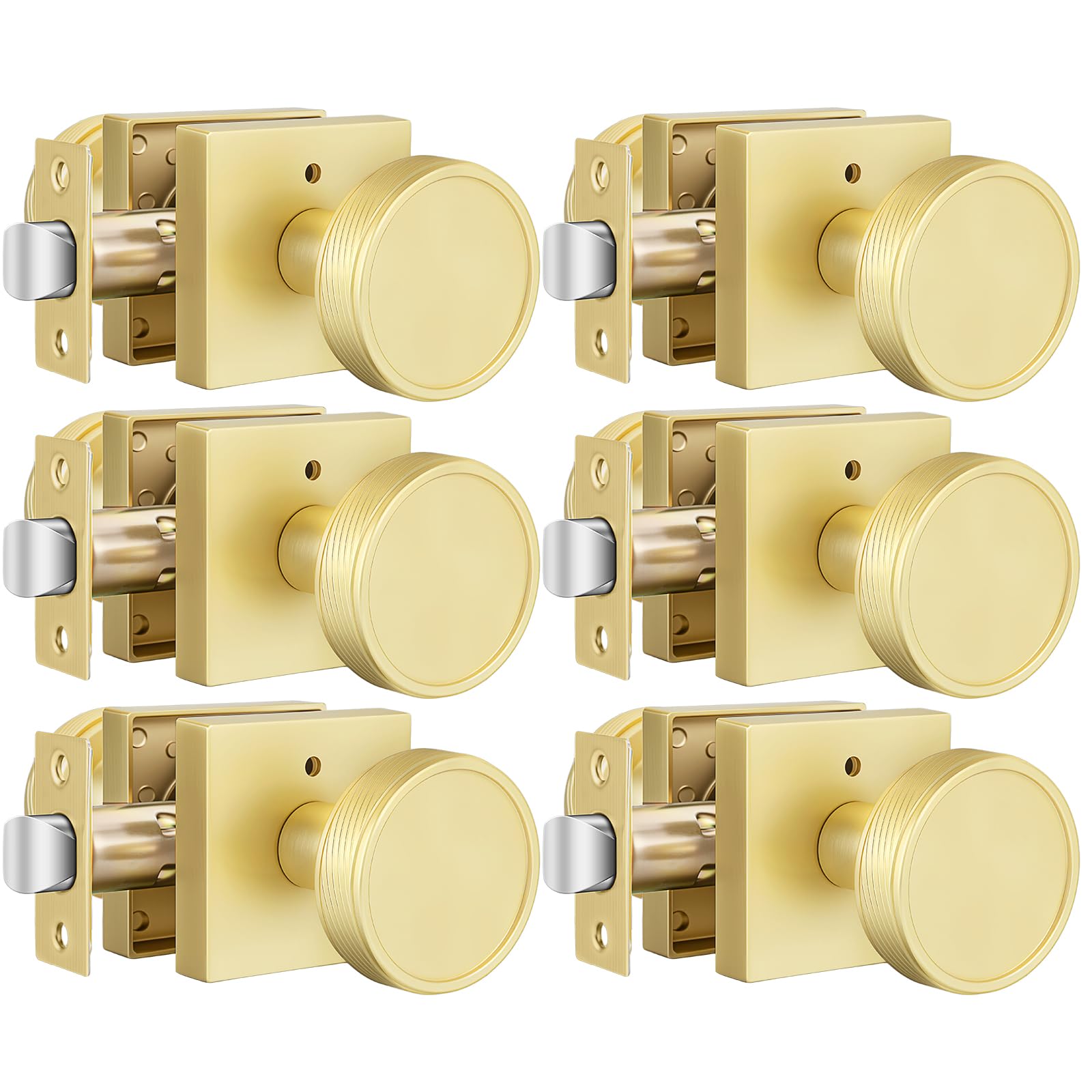Photo 1 of goldenwarm Gold Door Knobs Interior, Brushed Gold Door Knobs Square Privacy Door Knob for Bedroom Bathroom, Modern Heavy Duty Interior Doorknobs - 6 Pack Zinc-Alloy
