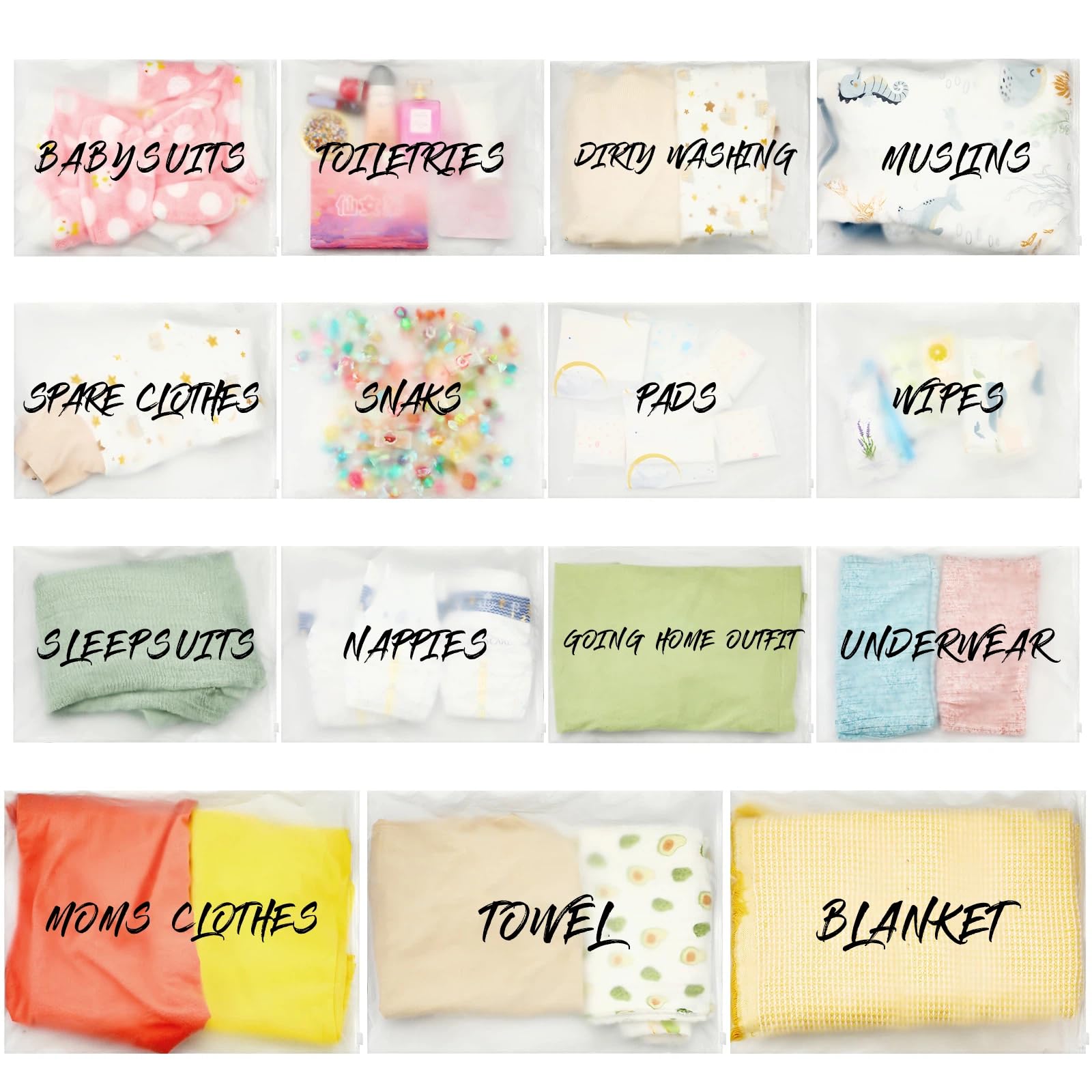 Photo 1 of 15 Pcs Hospital Bags for Labor and Delivery Resealable Birth Hospital Bag Essentials Frosted Clear Mommy Maternity Bag for Newborn Baby Shower Diaper Mom Gift Organizing