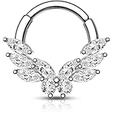 COCHARM Septum Rings, 16G Silver Septum Jewelry, Clear CZ Helix Daith Jewelry, Stainless Steel Rook Daith Piercing Jewelry