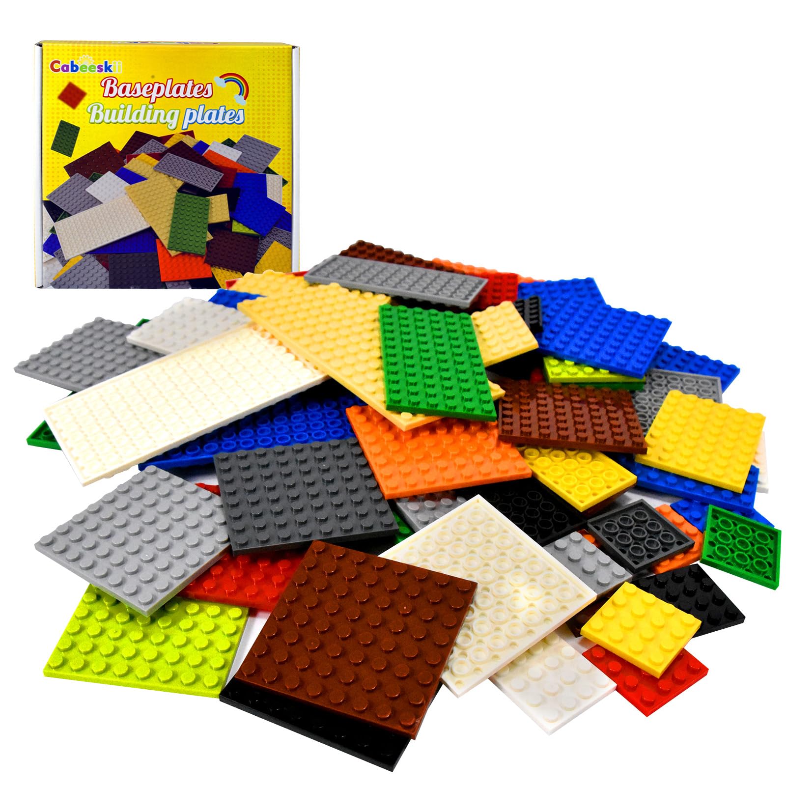 Cabeeskii Classic Building Plate, 60pcs Plates with 6 Size Baseplates, Compatible with Lego Parts and Pieces, Building Bricks — image 1