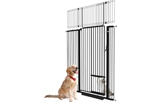 JIPRLAK 71" Extra Tall Cat Gate 29.5-46 Wide Cat gate for Doorway Safety Pet Gate with Cat Doors NO Drilling Pressure Mount Kit for Cats and Dogs Indoor Doorways liveing Room Bedroom-Black