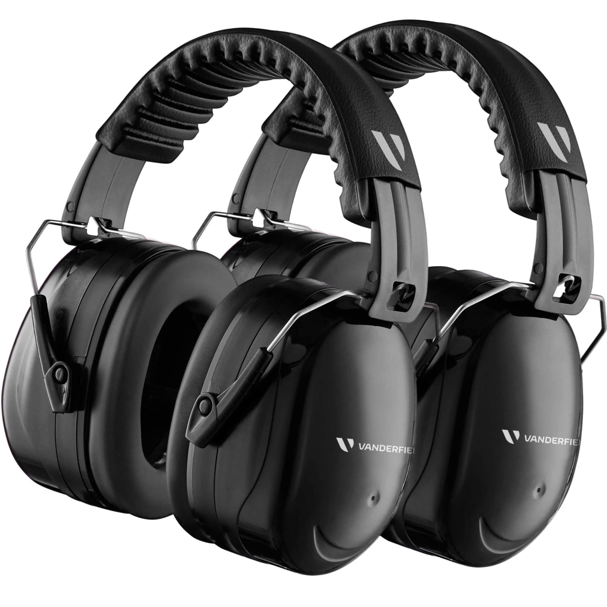 Vanderfields Premium Ear Defenders - Hearing Protection Earmuffs - Broad Spectrum Sound Reduction 35 dB at 2K Hz Noise Cancelling - Headset Noise Cancellation Adults and Teens - Midnight Black 2 PK