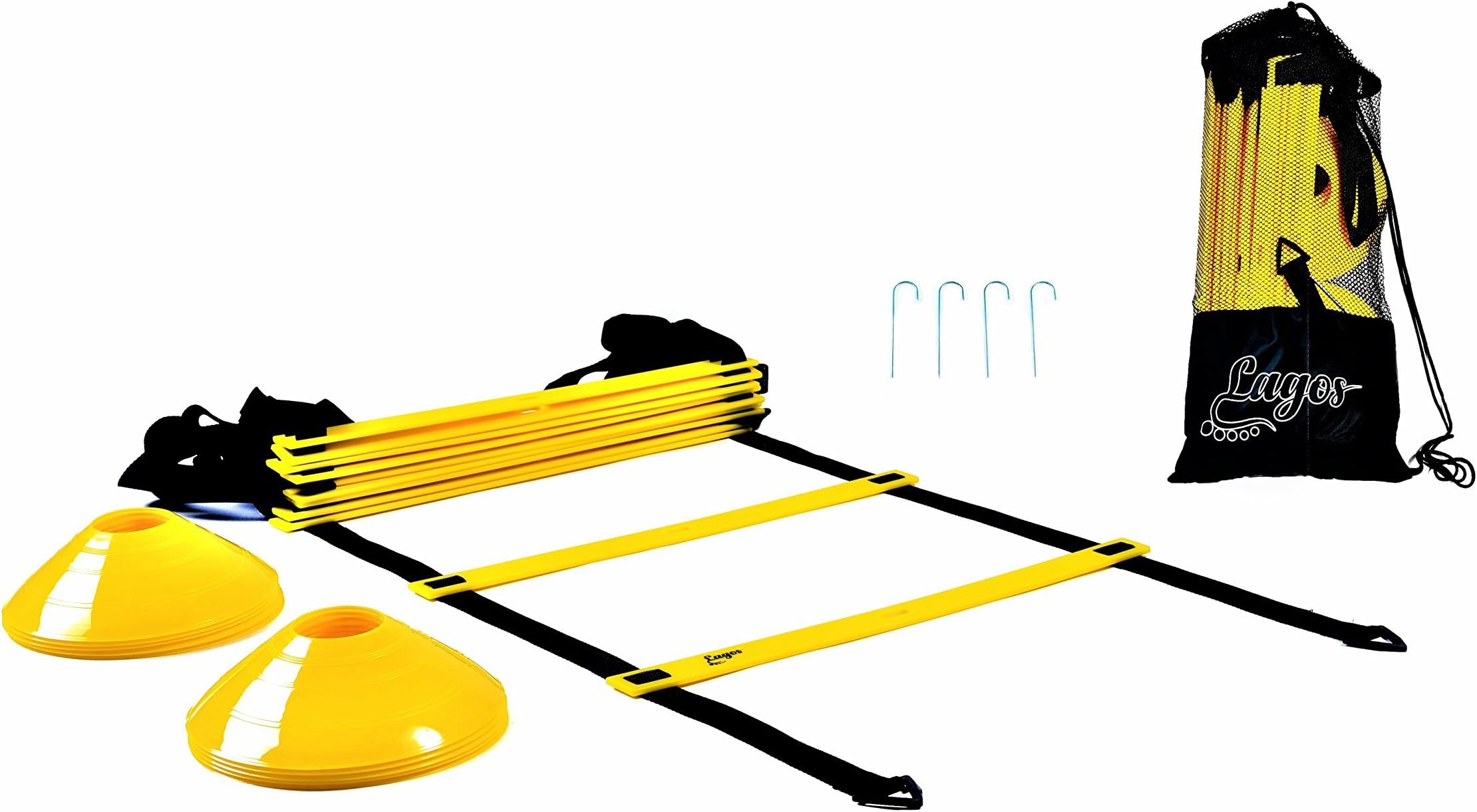 Lagos Athletic Agility ladder by workout ladder + 10 cones + 4 metal hooks + carry bag | footwork set training kit, Speed ladder for FOOTBALL SOCCER BASKETBALL equipment | BONUS - FREE EBOOK DEAL!!