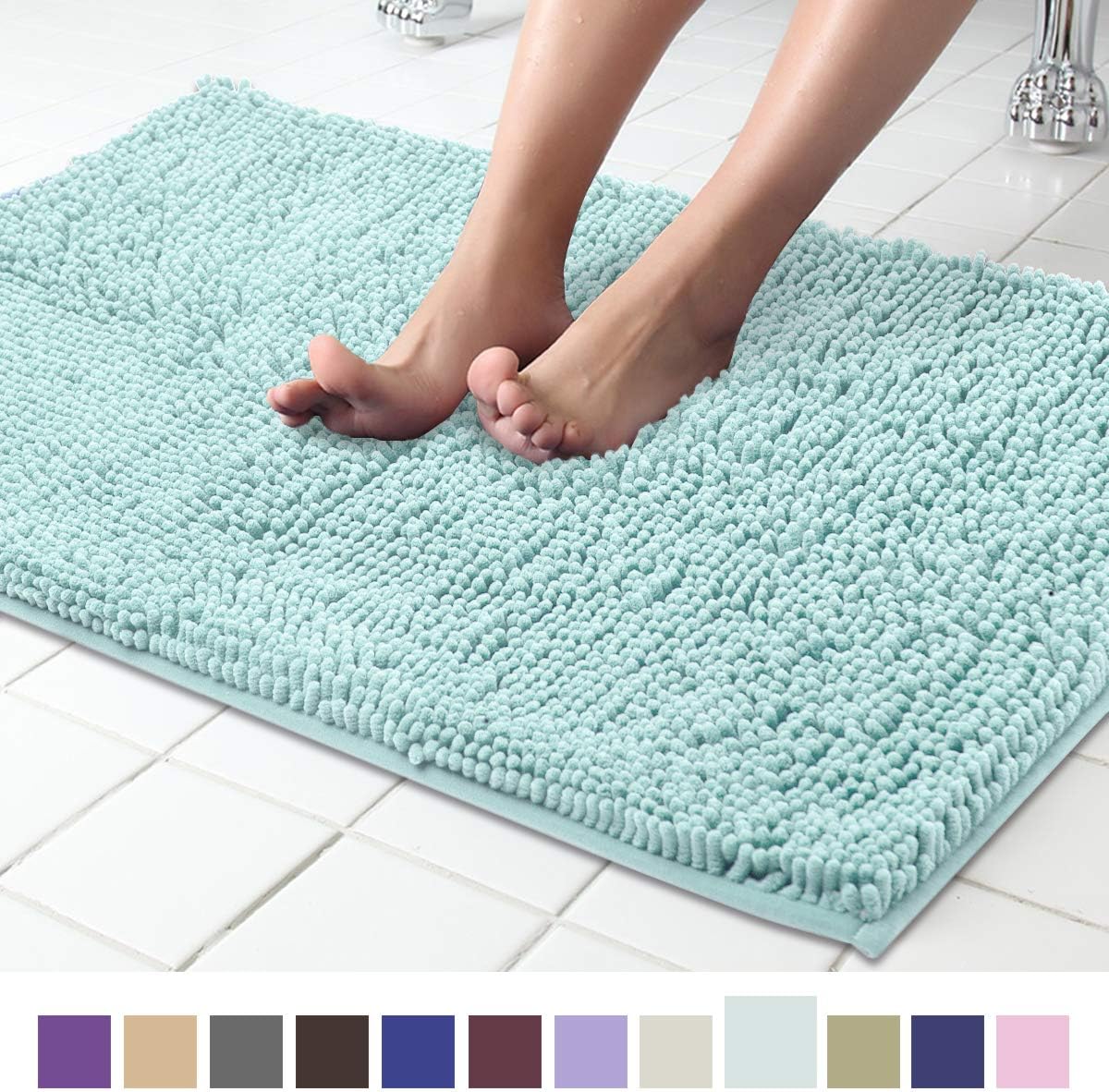 ITSOFT Non Slip Shaggy Chenille Soft Microfibers Bath Mat for Bathroom Rug Water Absorbent Carpet, Machine Washable, 21 x 34 Inches Spa Blue: Home & Kitchen