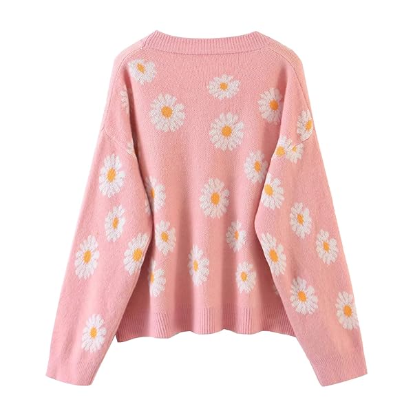 WOMENS Y2K LONG SLEEVE LOOSE CARDIGAN SWEATER V NECK KNITTED CARDIGAN BUTTONS SWEATERS TOPS(A-PINK,ONE SIZE)