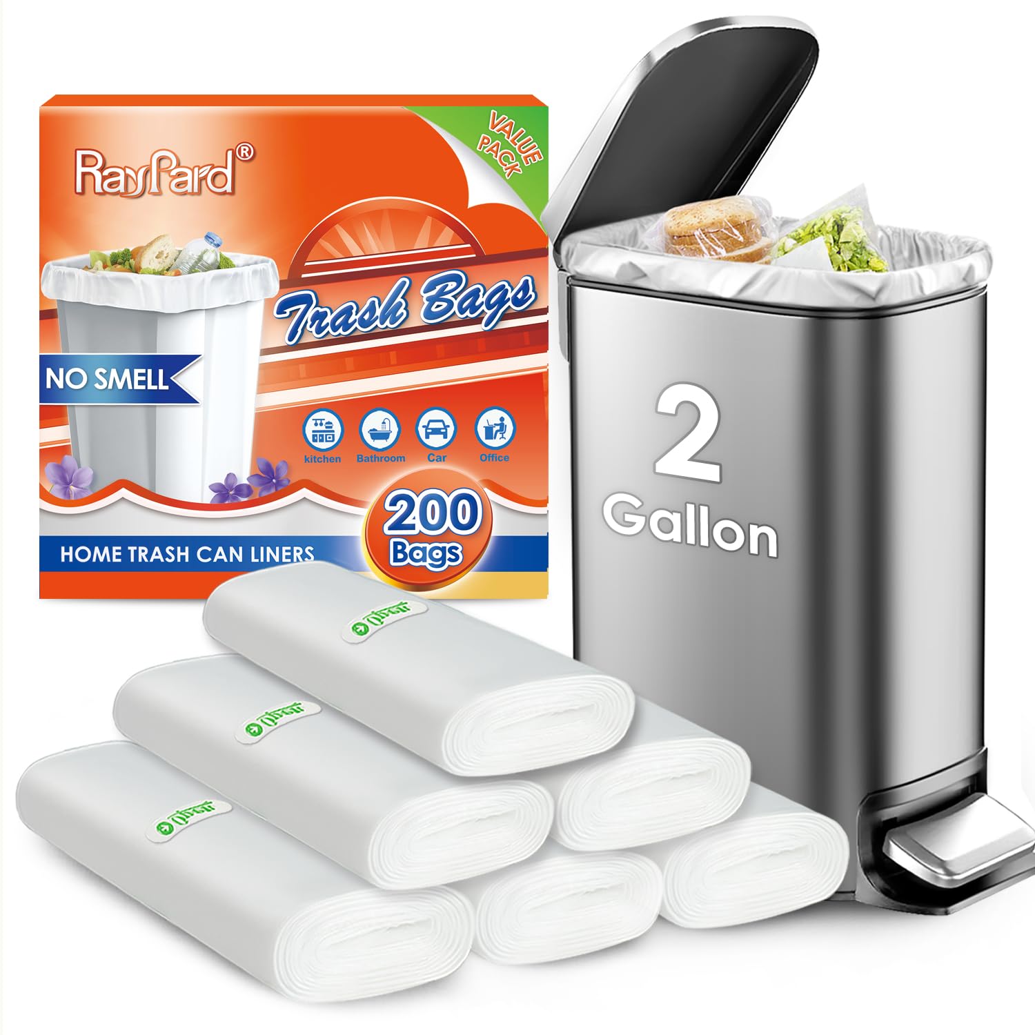 Photo 1 of 200 Counts 2 Gallon (1.8-2 Gal) Small Trash Bags Garbage Bags by RayPard, fit 1.6,1.8,2,2.2 Gal Waste Basket, 6.5-7 Liter Strong Trash Can Liners for Home Office Kitchen Bathroom Bedroom, Clear