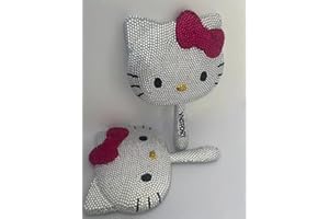 VNSPORT Mirror, Kitty Cat Bling Bling Handheld Makeup Sparkly Compact Mirror Handmade Crystals ^Light Pink Bow for Hello, Kitty Fans