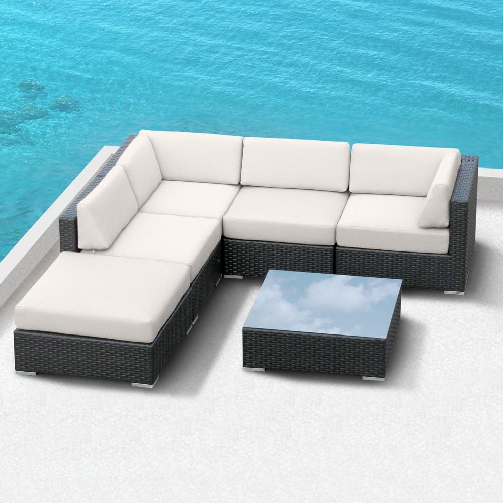 Amazon Com Luxxella Patio Beruni Outdoor Wicker Furniture 6 Piece All Weather Couch Sectional Sofa Set Off White Outdoor And Patio Furniture Sets Garden Outdoor