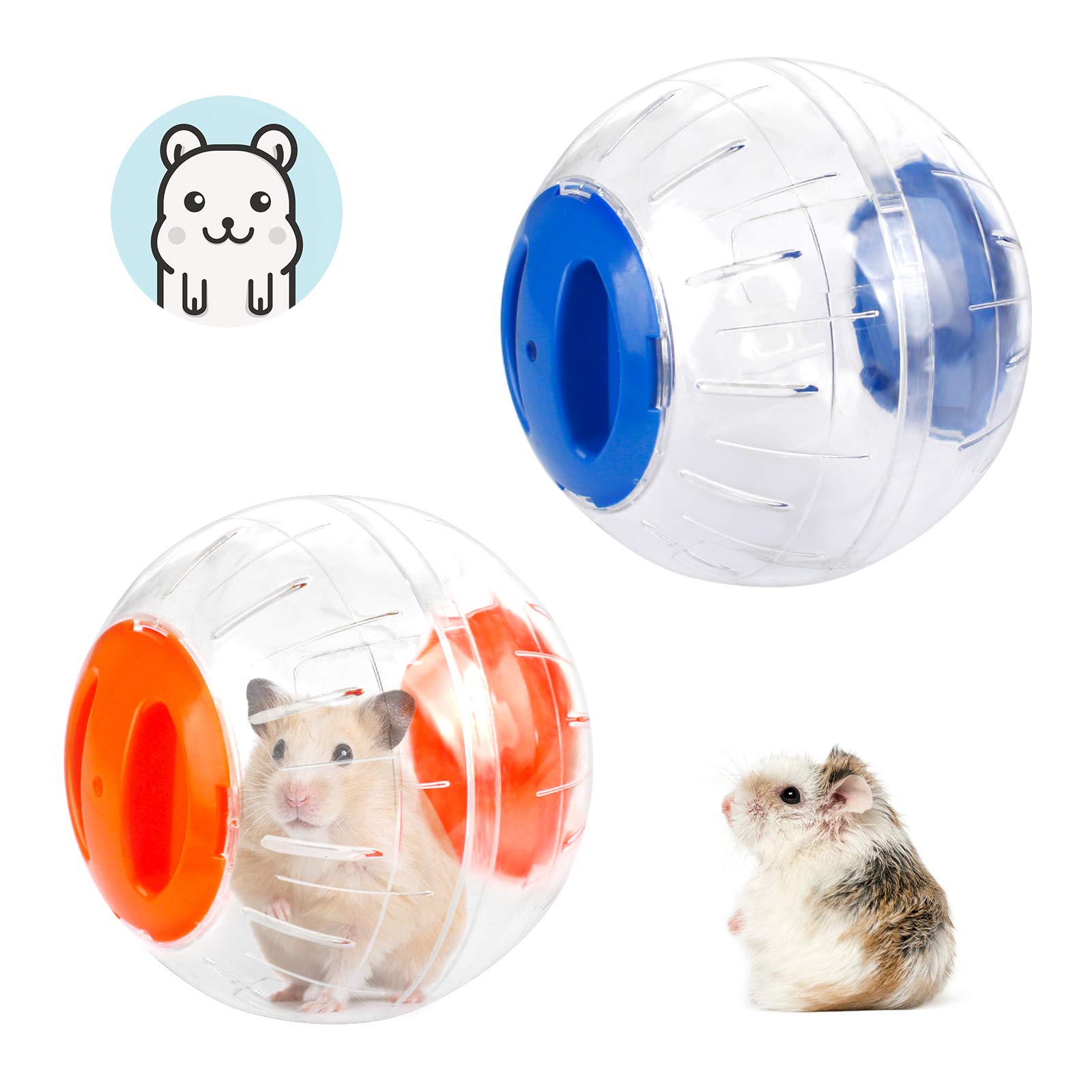 Hamster Exercise Ball 2 x 2 Colours Plastic Gerbil Toy Ball Small Portable Ball for Running, Jogging, Sport, Hamster, Gerbil Pet (Orange, Blue)