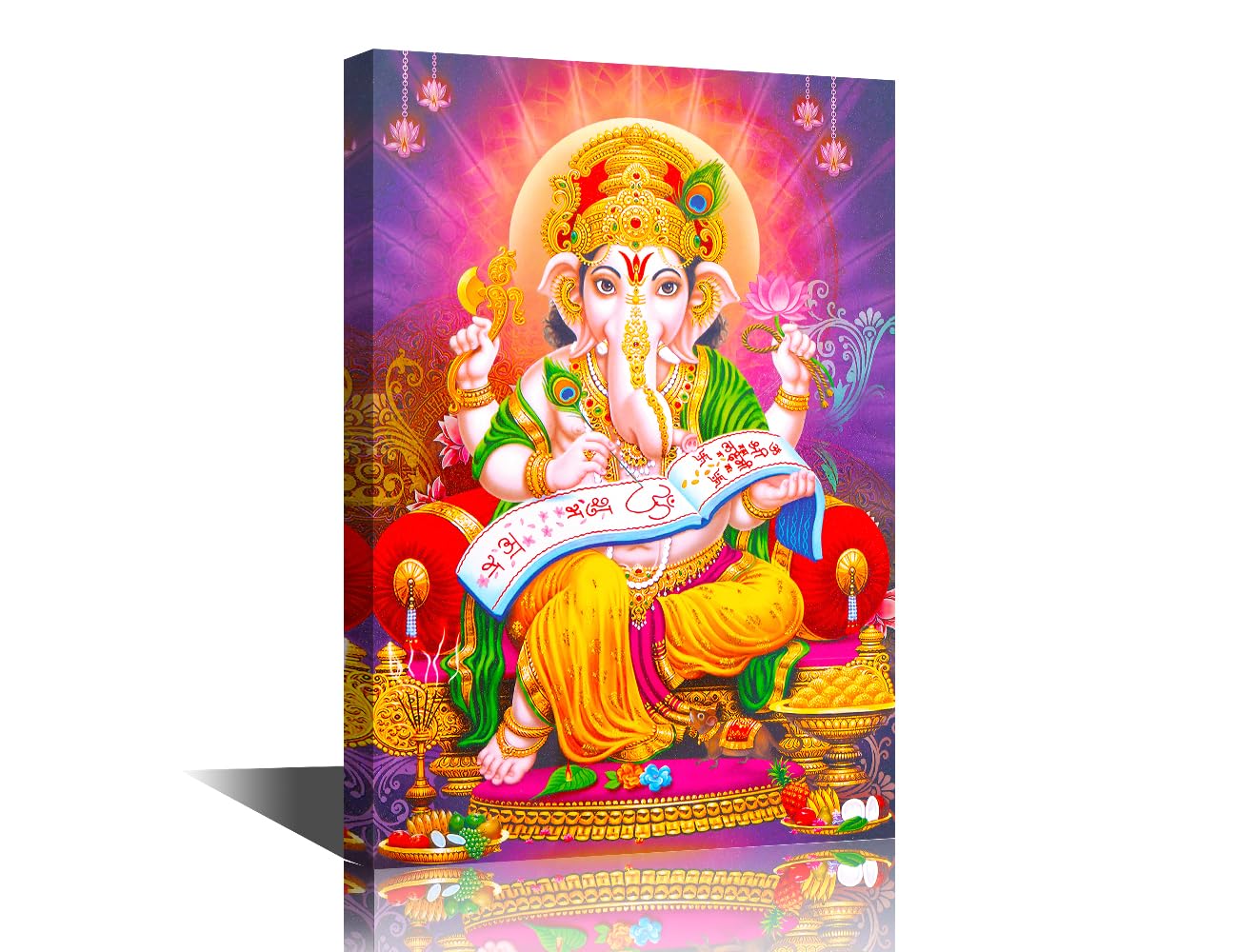 TISHIRON Lord Ganesha Paintings Wall Art for Living Room Canvas Hindu God Pictures Modern Artwork Home Giclee Decor Posters and Prints Wooden Framed Gallery-wrapped Stretched Ready to Hang 24x16 in