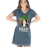 Lazy One Women's Nightgown, Funny V-Neck Sleep Shirt for Women, Bear & Moose Pajama Shirts