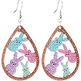 Cute Happy Easter Dangle Earring Glitter Bunny Rabbit Mushroom Acrylic Drop Earrings Easter Party Jewelry for Women
