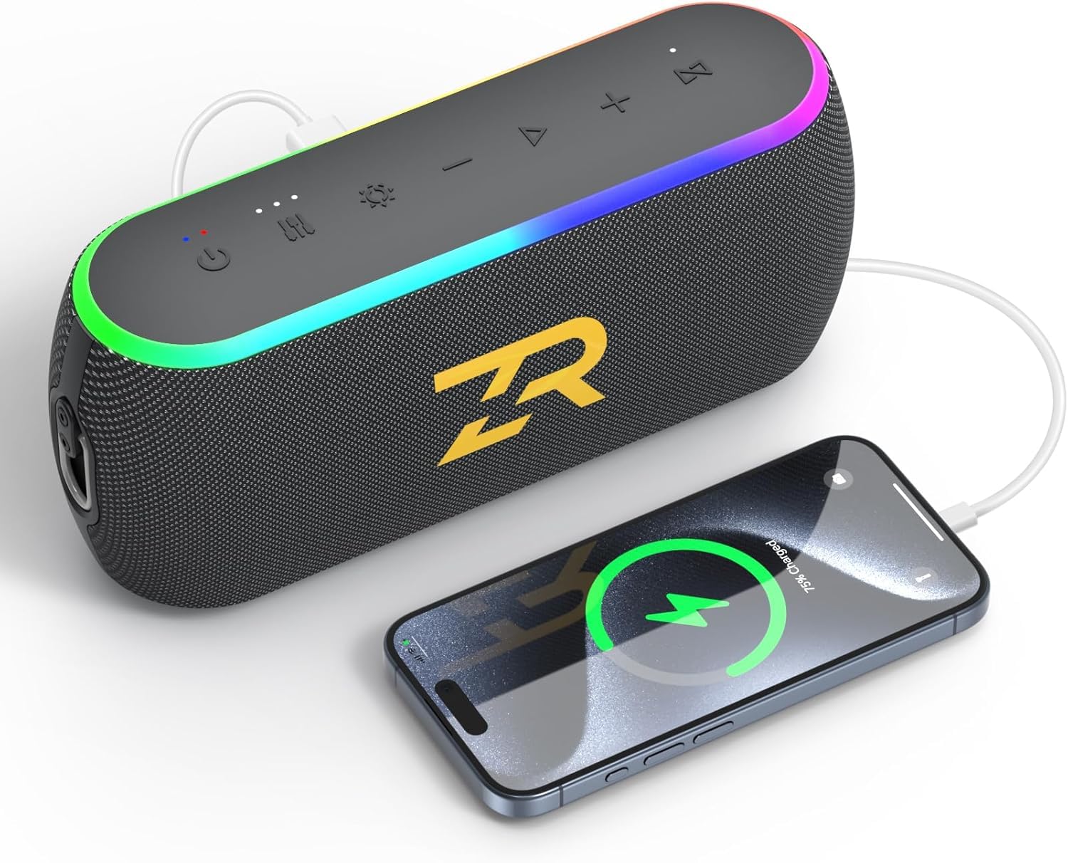 Photo 1 of ZICOROOP Bluetooth Speaker, Portable Wireless Speakers with Hooks, 40W Deep Bass EQ, IPX6 Waterproof, Bluetooth 5.3 TWS, RGB Lights, 15H Playtime, Built-in Battery for Outdoor Camping Beach (Black)