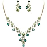 EVER FAITH Bridal Jewelry Sets for Wedding Rhinestone Crystal Flower Leaf Costume Pendant Necklace Earrings Set for Women