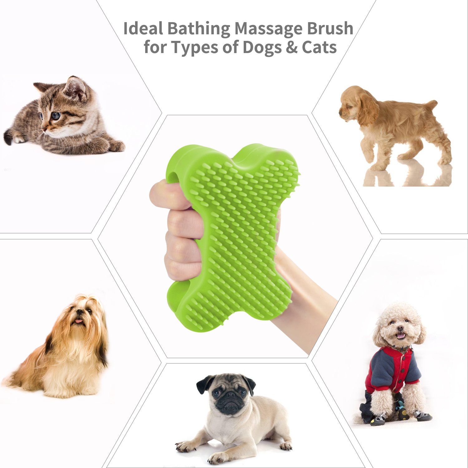Plazenzon 2 in 1 Dog Bath Brush 100% Silicone Pet Comb for Dogs Cats Bathing, Grooming, Massaging, Shedding or Relaxing, Great for Short Hair Small and Large Dogs Cats and Any Haired Pets Green