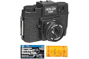 THE IMAGING WORLD Holga 120N Medium Format Film Camera (Black) with Kodak TX 120 Film Bundle and Microfiber Cloth