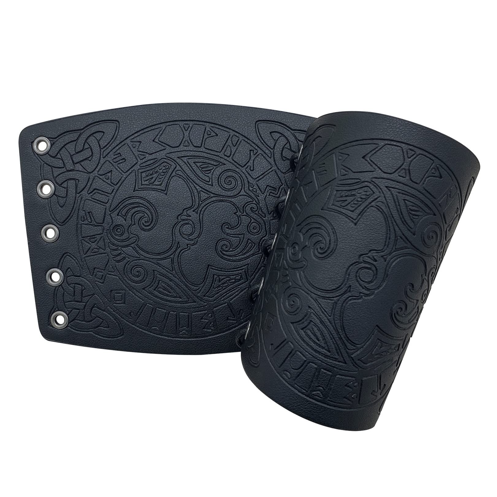 Sehaby 2 Pieces Viking Leather Bracers, Medieval Embossed Arm Wristband, Thor's Hammer PU Arm Guards, Vintage Leather Bracers for Men Women (Black)