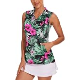 Tanst Sky Womens Sleeveless Golf Shirt Zip Up Workout Tops with Pockets | UPF 50+, Quick Dry, Moisture Wicking Stretch, Lightweight, for Tennis Pickleball Running Gym Workout