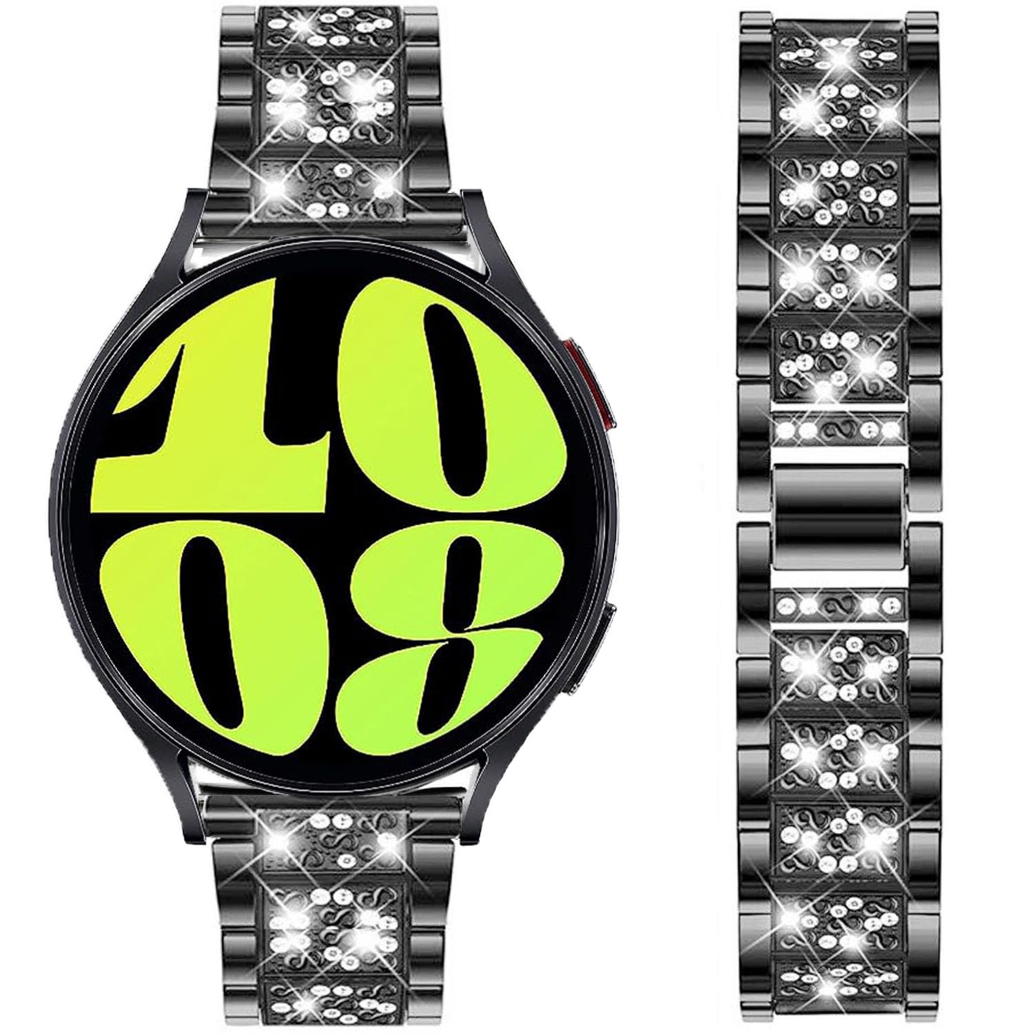 DEALELE Strap Compatible with Samsung Galaxy Watch 7 / FE / 6 / 6 Classic / 5 / 5 Pro / 4 / 4 Classic / 3 41mm, 20mm Bling Diamond Metal Replacement Bands for Huawei GT3 42mm Women Men, Black