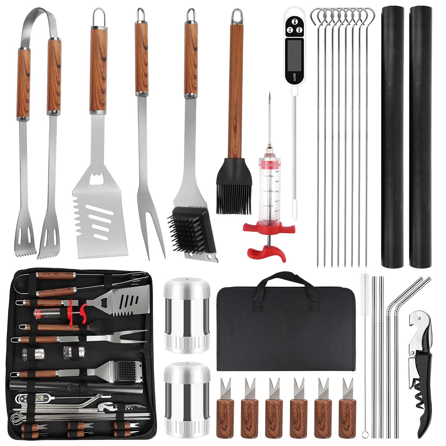 KALAHOL 32-in-1 BBQ Tools Set Extra Thick Stainless Steel Grill Tool Set with Gift Wrapping Box, Premium Complete Outdoor BBQ Utensils Set Professional BBQ Accessories BBQ Kit for Men and Women Gift