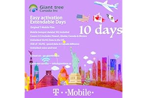 North America Mobile Travel Plan(USA Travel sim Card): Flexible Days(10 Days Included), Unlimited Data/Calls/Texts, T-Mobile 