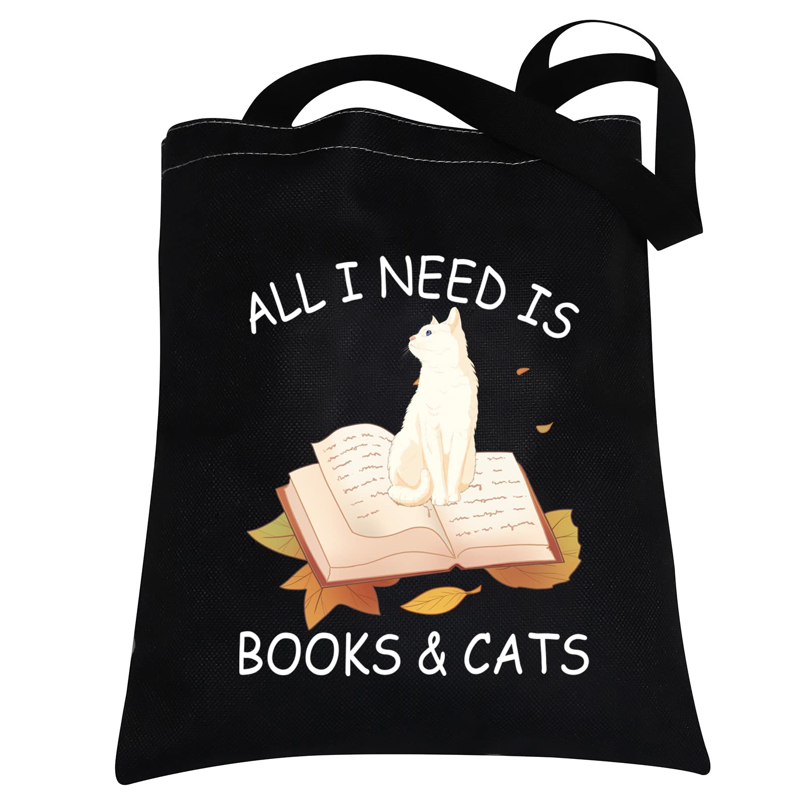 BNQL All I Need is Books and Cats Book Lover Gifts Tote Bag Funny Reader Gifts for Cat Lover Tote Bag Librarian Bookworm Gifts (Books & Cats tote)
