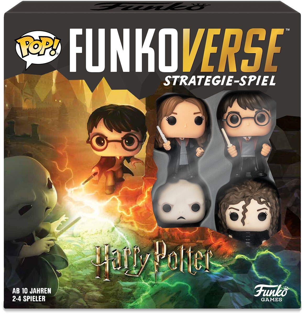 Funko Games Harry Potter 100 Funkoverse - (4 Characters Pack) Board Game, German Version - Harry, Hermione, Bellatrix LeStrange, Lord Voldemort - 3'' (7.6 Cm) POP! - Light Strategy Board Game