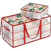 SONGMICS Large Christmas Decoration Storage Box, 4-Inch 54 Slots, Plastic Christmas Bauble Storage Box with Lid, Dual Zippers, 6 Trays, Side Handles, Cherry Red URFB030T01