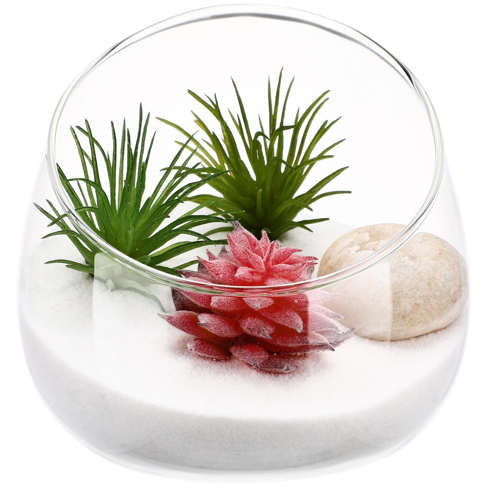 Glass Terrarium Jar, Cabilock Transparent Glass Bowl Glass Vase Round Slant Cut Glass Terrarium, Fish Bowl & Plant Terrarium, Slanted Globe Flower Vase Terrarium Jar for Mini-Landscapes