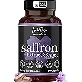 Leah Rose Essentials 100% Pure Saffron Supplements | Saffron Extract 88.5mg - 60 Capsules | Boost Mood, Focus, and Energy | Supports Eye Health | Made in The USA | Gluten Free, Non-GMO, Vegan
