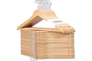 Ceecysaa Wooden Coat Hangers 50 Pack,Natural Solid Wood Hangers with Non Slip Pants Bar,360°Swivel Hook Clothes Hangers for S