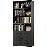 IRONCK Book Shelf, Tall Bookshelf with Storage, Bookshelves and Bookcases with Doors, 4-Tier Bookcase with 8 Open Cubes for Living Room, Office, Study, Black