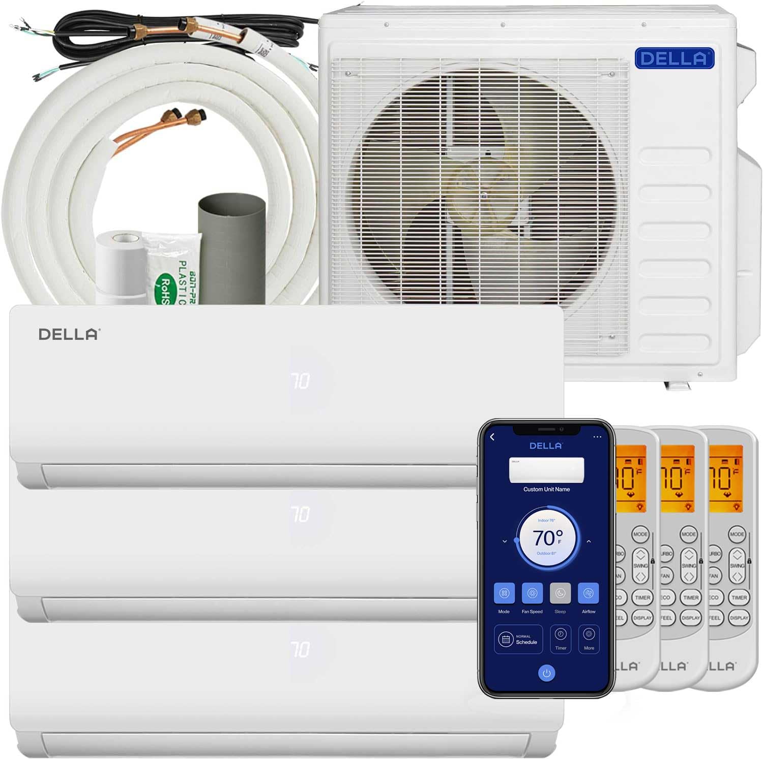 Della 27K BTU ODU Tri 3 Zone 9K 9K 9K BTU Works