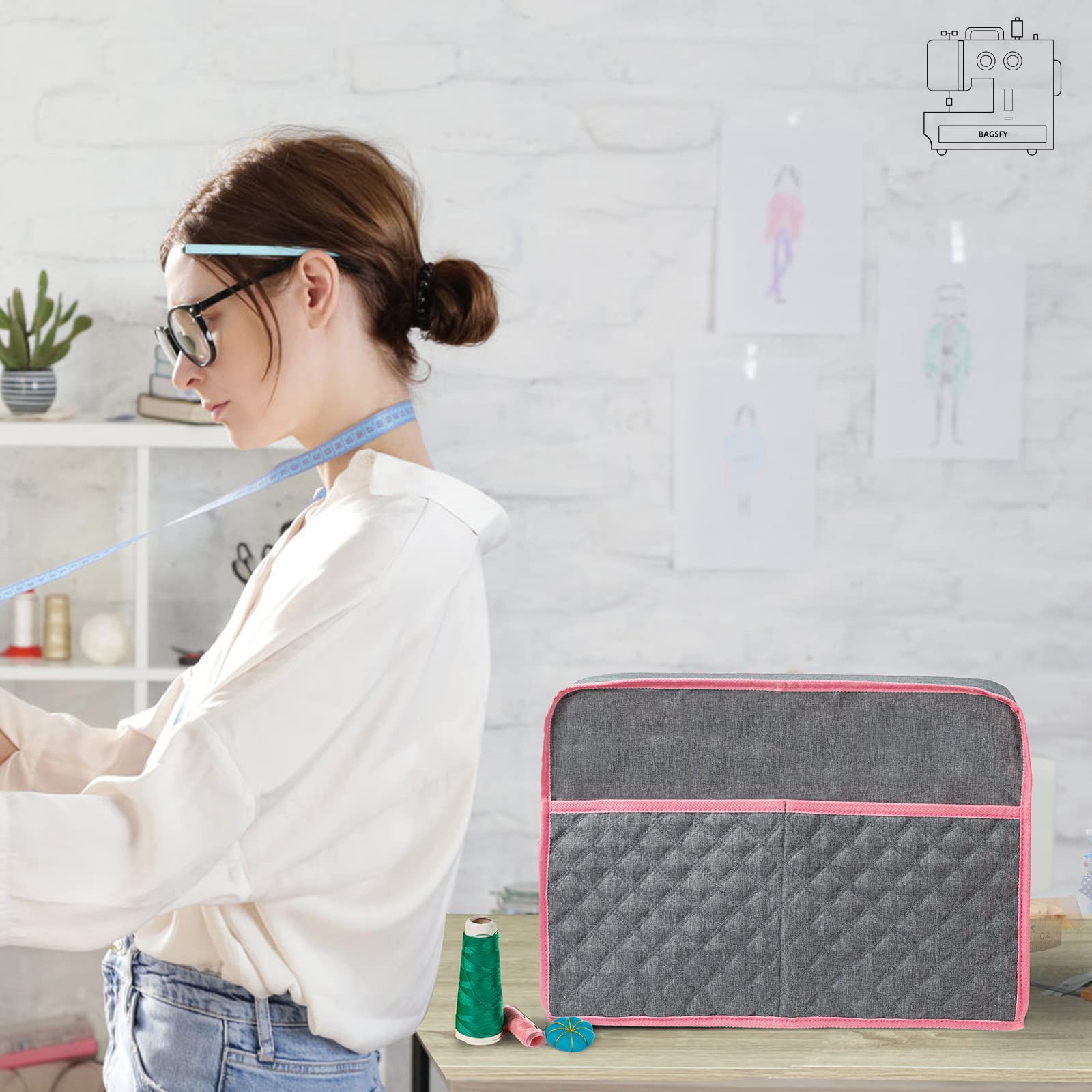 BAGSFY Sewing Machine Cover for Brother, Sewing Machine Dust Cover for Singer, Padded Storage Dust Covers Compatible with Most Standard Sewing Machine.