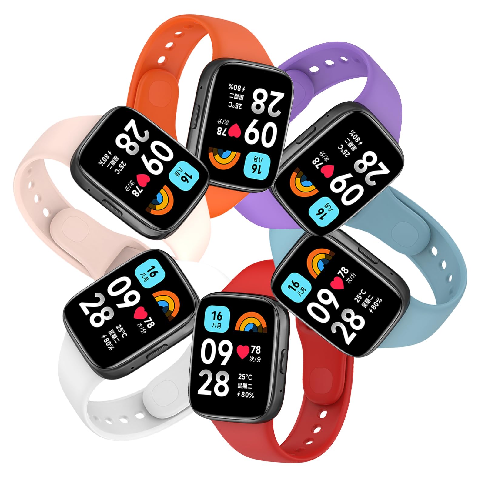 BDIG Pack of 6 Sports Bracelets Compatible with Xiaomi Redmi Watch 3, Soft Silicone Replacement Strap for Men and Women