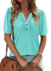 KISSMODA Women's Tunic Tops Casual V Neck Short