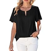 TASAMO Blouses for Women Dressy Casual Short Sleeve Chiffon V Neck Flowy Top for Business Office Work 2026
