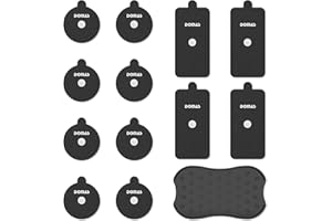 DOMAS TENS Electrode Pads (Compatible with PowerDot 2.0 Cable Connector), 12-Pad Set with Pad Holder, Reusable 2.1" Round & 2" x 4" Rectangular