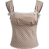 UAURORAO Women Y2k Gingham Peplum Tank Top Spaghetti Strap Plaid Babydoll Cami Shirt Coquette Sexy Cropped Camisole