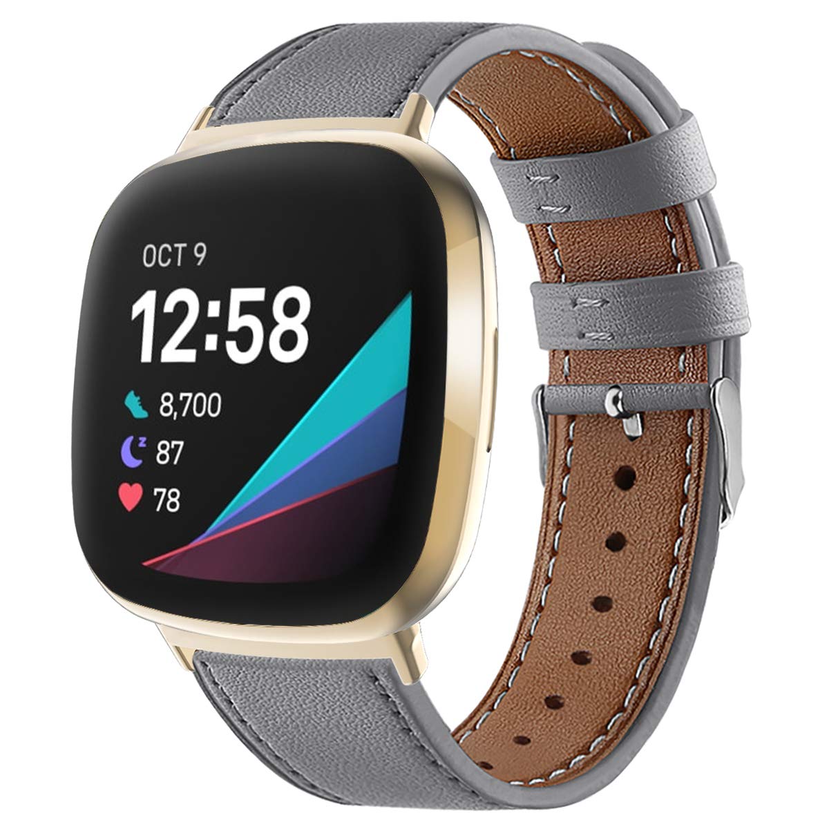AISPORTS Compatible with Fitbit Versa 4/Sense 2 Strap Leather for Women Men, Soft Comfortable Leather Sport Wristband Metal Clasp Bracelet Replacement Band for Fitbit Versa 4/Sense 2