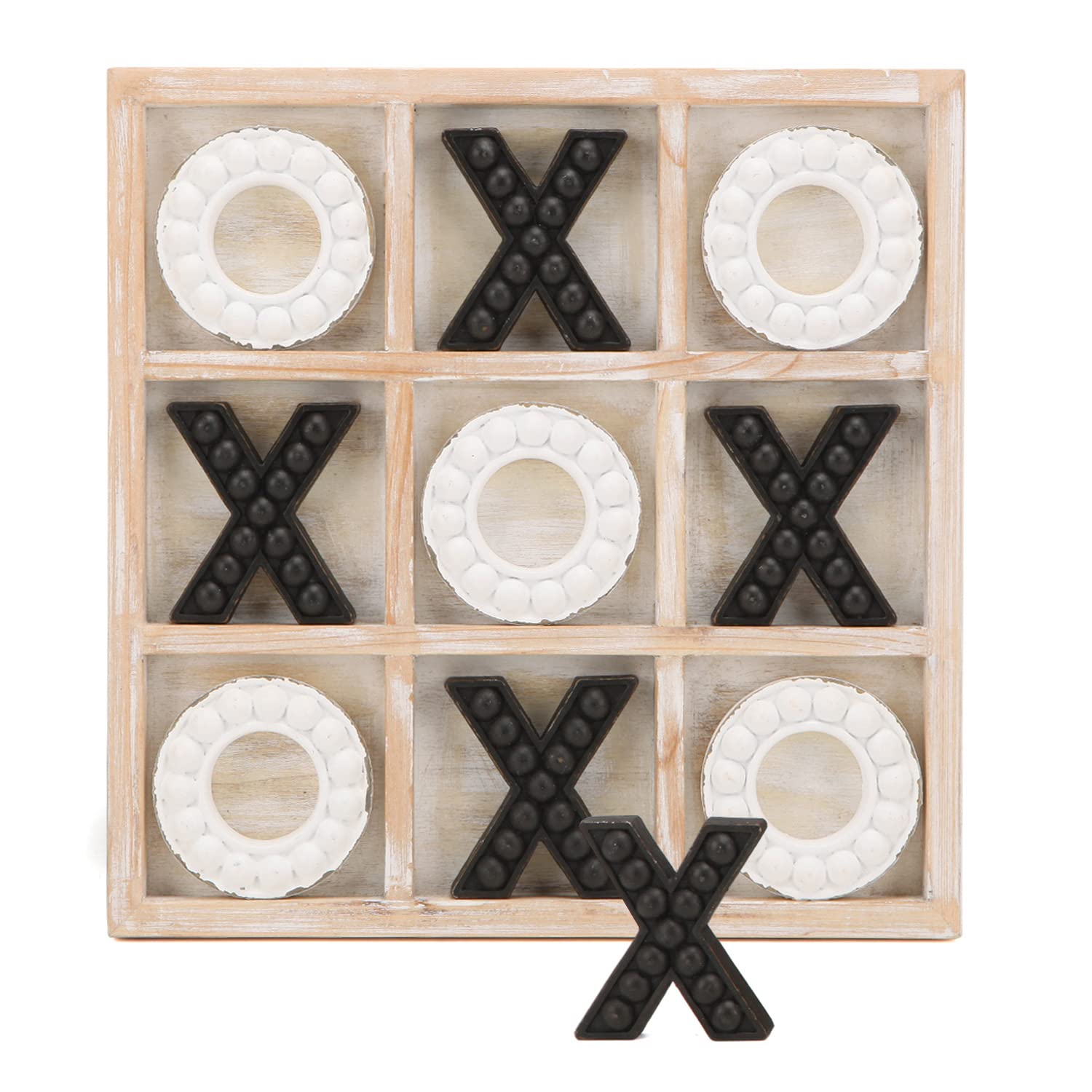 Photo 1 of NIKKY HOME Tic Tac Toe Game Coffee Table Decor, 10.6 Inch Rustic Wooden Board, Black & White