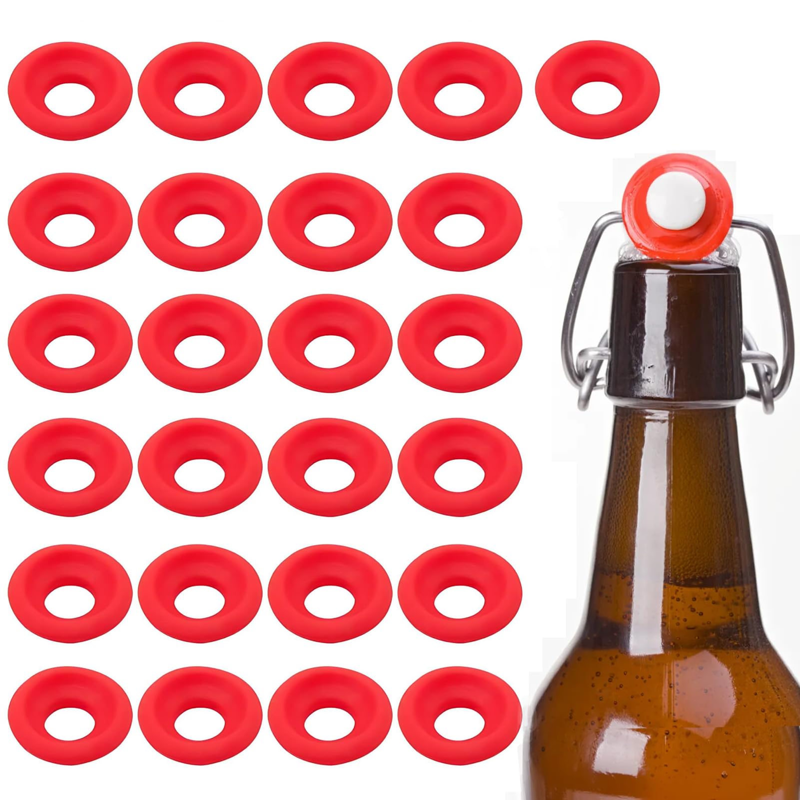 25Pcs Grolsch Gaskets, Red Soft Silicone Seal Safe Gaskets Washers Replacement Available for Swing Flip Top Bottles (Better Sealing Than Rubber)