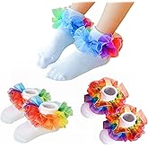 WBZOTSS Toddler Girls Socks with Rainbow Lace Ruffle Trim Cotton Baby Socks Frilly Dress Socks for Little Girls