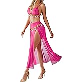 Avidlove Lingerie for Women Rave Outfits for Festival Sexy Costume Outfit Mesh Sheer Bra Top High Waist Split Maxi Skirt