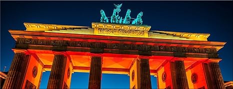 artissimo, Glasbild, 80x30cm, AG3337A, Bandenburger Tor beleuchtet, Berlin, Bild aus Glas, Moderne Wanddekoration aus Glas, W
