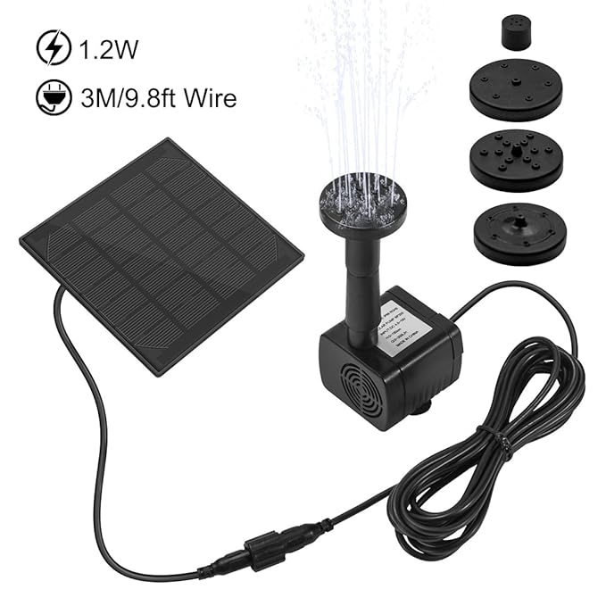 Ankway Solar Springbrunnen Kit, 1.2W Garten Vogel Bad Solarbetriebene Wasserpumpe Tauchwasserpumpe Tauchwasserpumpe Fontäne P