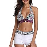 Zando Boyshort Two Piece Swimsuits for Women - Modest Sporty Full Coverage Push Up Bikini Set Halter Bathing Suit for Beach